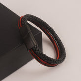 Black Leather Red & Black Wire with Black magnetic lock Fashion Leather Bracelet